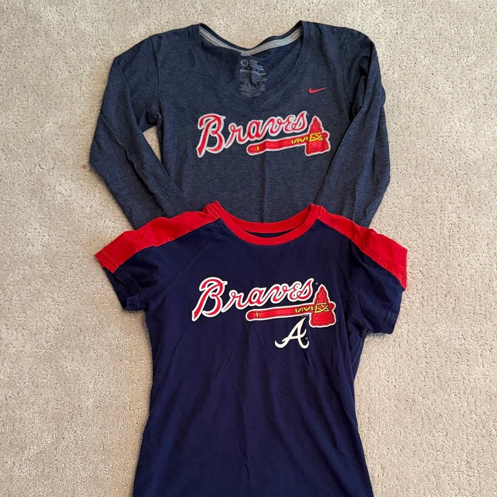 Nike Navy and Red Braves Long Sleeve and Short Sleeve Tees